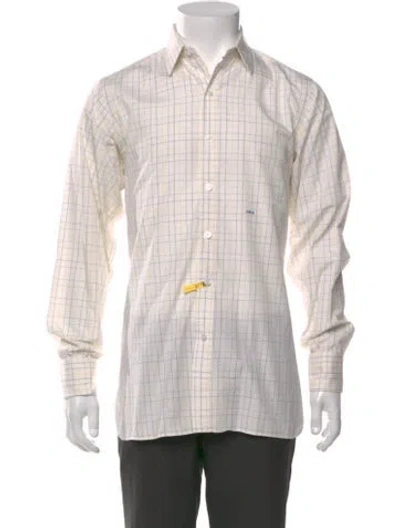 Pre-owned Turnbull & Asser Plaid Print Long Sleeve Dress Shirt In White