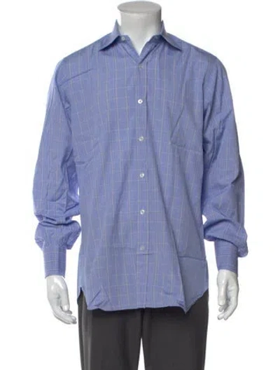 Pre-owned Turnbull & Asser Plaid Print Long Sleeve Shirt In Blue