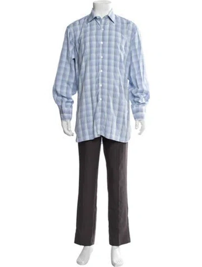 Pre-owned Turnbull & Asser Plaid Print Long Sleeve Shirt In Blue
