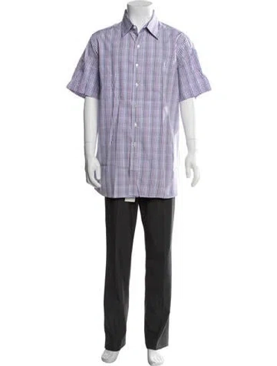 Pre-owned Turnbull & Asser Plaid Print Short Sleeve Dress Shirt In Purple
