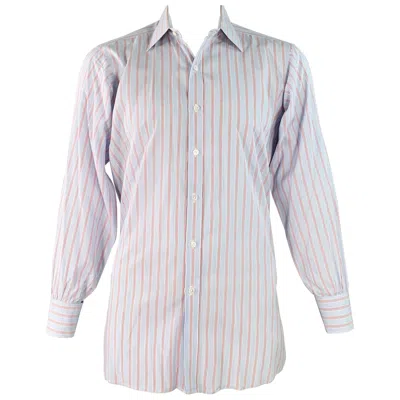 Pre-owned Turnbull & Asser Size L Blue Navy Red Stripe Cotton Long Sleeve Shirt