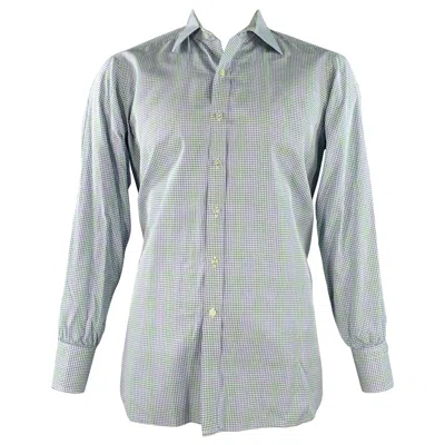 Pre-owned Turnbull & Asser Size L Green Blue Gingham Cotton Long Sleeve Shirt