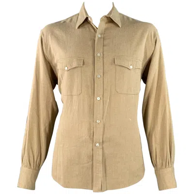 Pre-owned Turnbull & Asser Size Xl Beige Herringbone Cotton 2 Pockets Long Sleeve Shirt In Brown