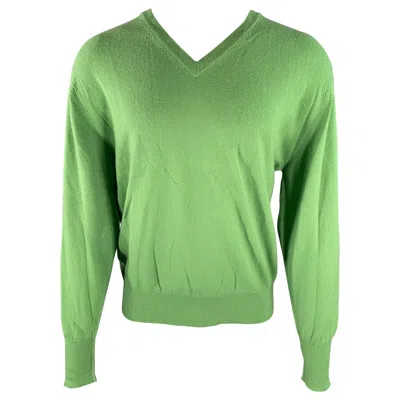 Pre-owned Turnbull & Asser Size Xl Green Knitted Cashmere V-neck Sweater