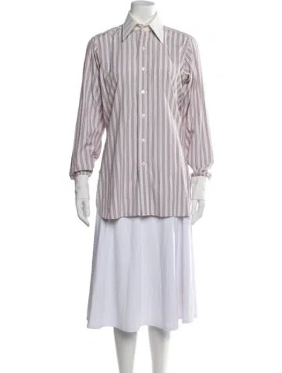 Pre-owned Turnbull & Asser Striped Long Sleeve Button-up Top In Purple