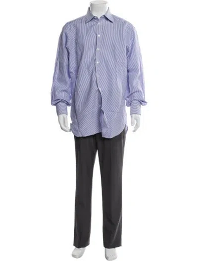 Pre-owned Turnbull & Asser Striped Long Sleeve Dress Shirt In Blue
