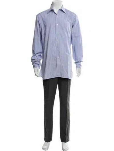 Pre-owned Turnbull & Asser Striped Long Sleeve Dress Shirt In Blue