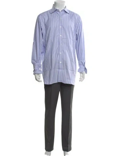 Pre-owned Turnbull & Asser Striped Long Sleeve Dress Shirt In Blue