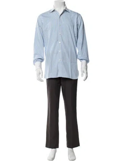 Pre-owned Turnbull & Asser Striped Long Sleeve Dress Shirt In Blue