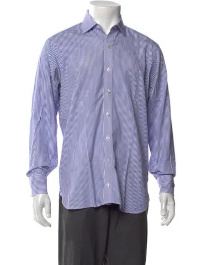 Pre-owned Turnbull & Asser Striped Long Sleeve Dress Shirt In Blue