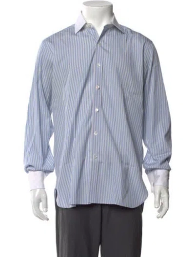 Pre-owned Turnbull & Asser Striped Long Sleeve Dress Shirt In Blue