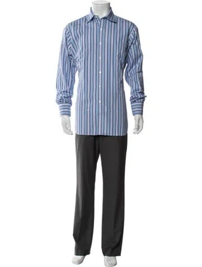 Pre-owned Turnbull & Asser Striped Long Sleeve Dress Shirt In Blue