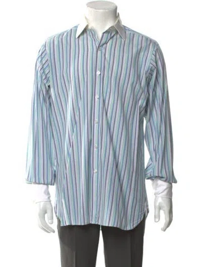 Pre-owned Turnbull & Asser Striped Long Sleeve Dress Shirt In Blue
