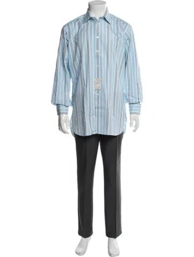 Pre-owned Turnbull & Asser Striped Long Sleeve Dress Shirt In Blue