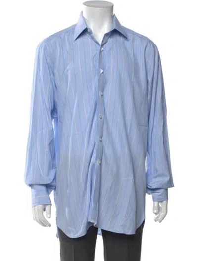 Pre-owned Turnbull & Asser Striped Long Sleeve Dress Shirt In Blue