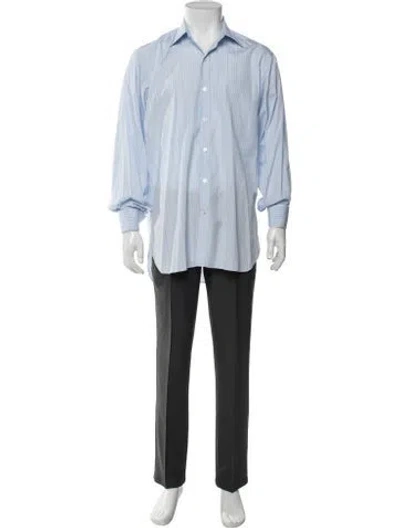 Pre-owned Turnbull & Asser Striped Long Sleeve Dress Shirt In Blue