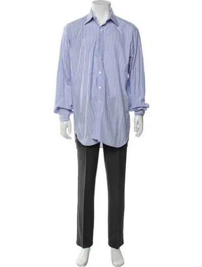 Pre-owned Turnbull & Asser Striped Long Sleeve Dress Shirt In Blue