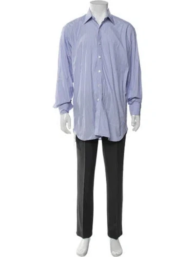 Pre-owned Turnbull & Asser Striped Long Sleeve Dress Shirt In Blue