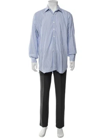 Pre-owned Turnbull & Asser Striped Long Sleeve Dress Shirt In Blue