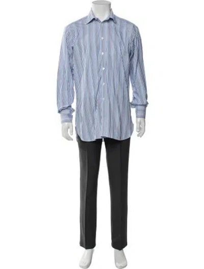 Pre-owned Turnbull & Asser Striped Long Sleeve Dress Shirt In Blue