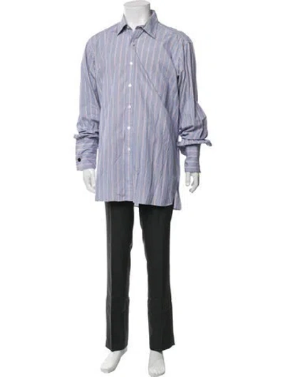 Pre-owned Turnbull & Asser Striped Long Sleeve Dress Shirt In Blue