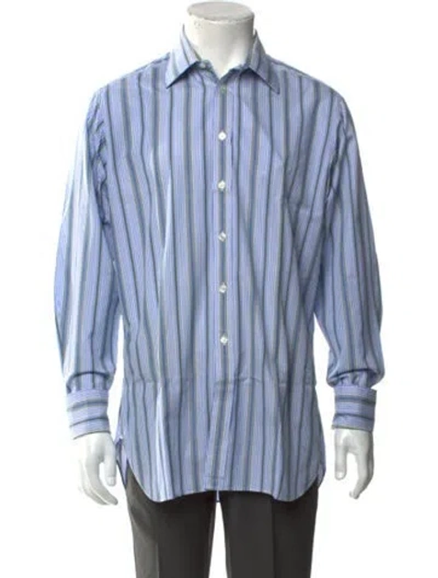 Pre-owned Turnbull & Asser Striped Long Sleeve Dress Shirt In Blue