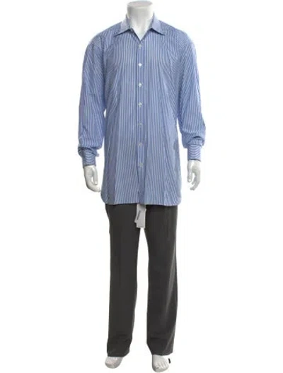 Pre-owned Turnbull & Asser Striped Long Sleeve Dress Shirt In Blue