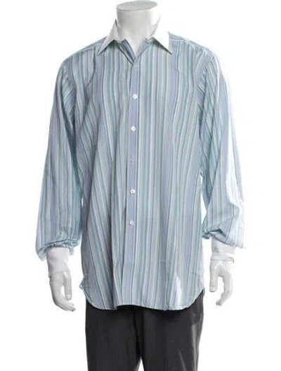 Pre-owned Turnbull & Asser Striped Long Sleeve Dress Shirt In Blue