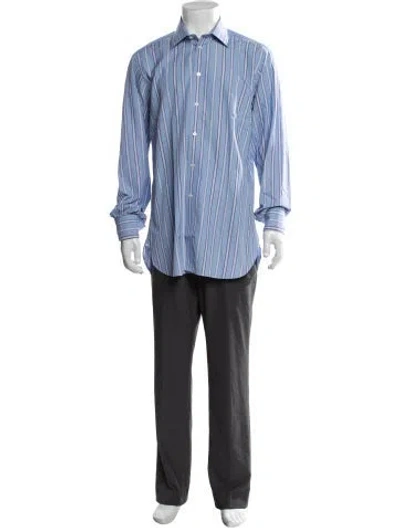 Pre-owned Turnbull & Asser Striped Long Sleeve Dress Shirt In Blue