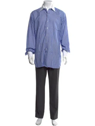 Pre-owned Turnbull & Asser Striped Long Sleeve Dress Shirt In Blue