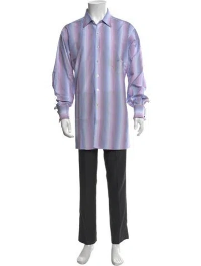 Pre-owned Turnbull & Asser Striped Long Sleeve Dress Shirt In Blue