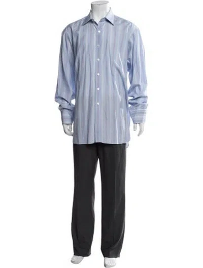 Pre-owned Turnbull & Asser Striped Long Sleeve Dress Shirt In Blue