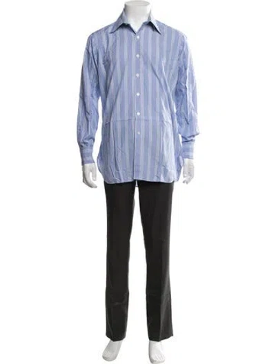 Pre-owned Turnbull & Asser Striped Long Sleeve Dress Shirt In Blue