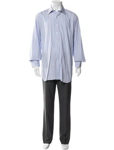 Pre-owned Turnbull & Asser Striped Long Sleeve Dress Shirt In Blue
