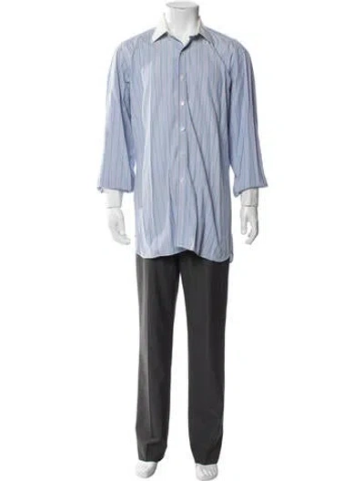 Pre-owned Turnbull & Asser Striped Long Sleeve Dress Shirt In Blue