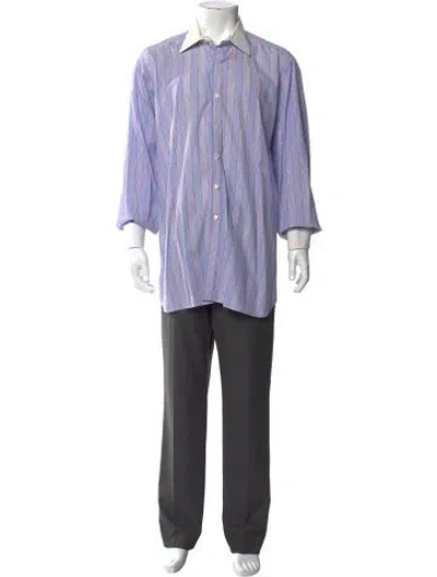 Pre-owned Turnbull & Asser Striped Long Sleeve Dress Shirt In Blue