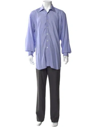 Pre-owned Turnbull & Asser Striped Long Sleeve Dress Shirt In Blue