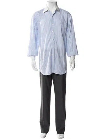 Pre-owned Turnbull & Asser Striped Long Sleeve Dress Shirt In Blue