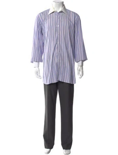 Pre-owned Turnbull & Asser Striped Long Sleeve Dress Shirt In Blue