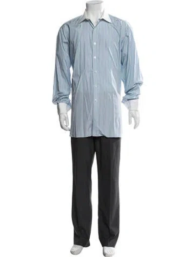Pre-owned Turnbull & Asser Striped Long Sleeve Dress Shirt In Blue