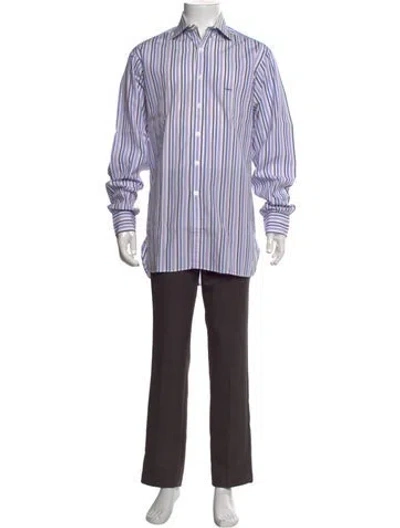 Pre-owned Turnbull & Asser Striped Long Sleeve Dress Shirt In Blue/purple