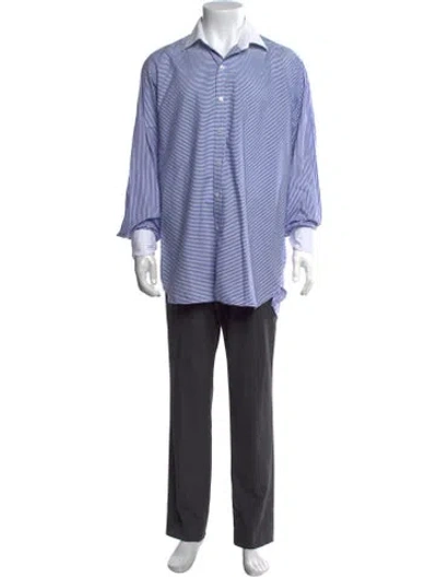 Pre-owned Turnbull & Asser Striped Long Sleeve Dress Shirt In Blue/white