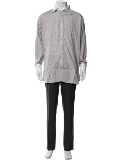 Pre-owned Turnbull & Asser Striped Long Sleeve Dress Shirt In Brown