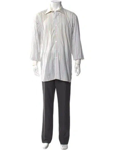 Pre-owned Turnbull & Asser Striped Long Sleeve Dress Shirt In Grey