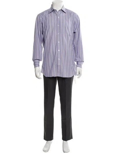 Pre-owned Turnbull & Asser Striped Long Sleeve Dress Shirt In Purple