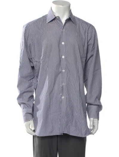 Pre-owned Turnbull & Asser Striped Long Sleeve Dress Shirt In Purple