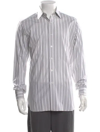Pre-owned Turnbull & Asser Striped Long Sleeve Dress Shirt In White