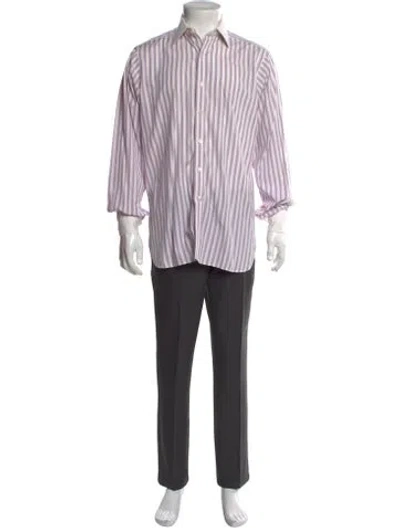 Pre-owned Turnbull & Asser Striped Long Sleeve Dress Shirt In White