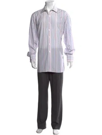 Pre-owned Turnbull & Asser Striped Long Sleeve Dress Shirt In White