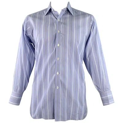 Pre-owned Turnbull & Asser Vintage Size L Blue Navy White Stripe Cotton Long Sleeve Shirt
